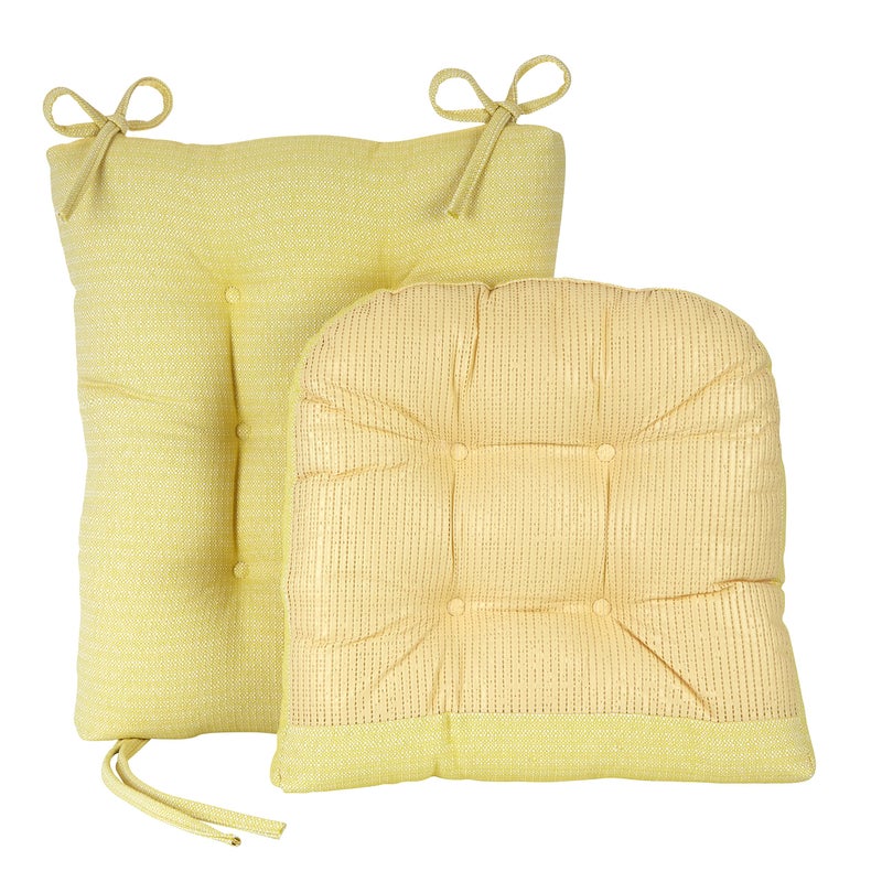 Klear Vu مجموعة وسائد كرسي هزاز كليار فيو أوميغا غير قابلة للانزلاق، مجمعة في الولايات المتحدة الأمريكية، حشوة سميكة وتصميم مزخرف، تشمل وسادة مقعد ووسادة ظهر مع أربطة، 17x17 بوصة، مجموعة من قطعتين، أصفر صلب - Image 2